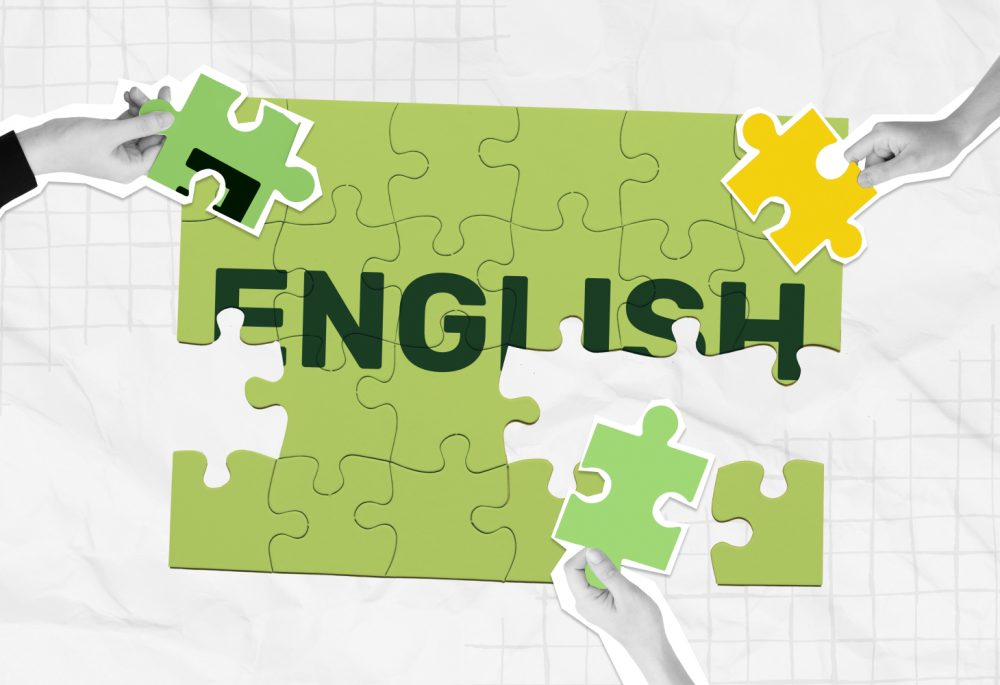 Діти складають пазл із словом English (зображення)
