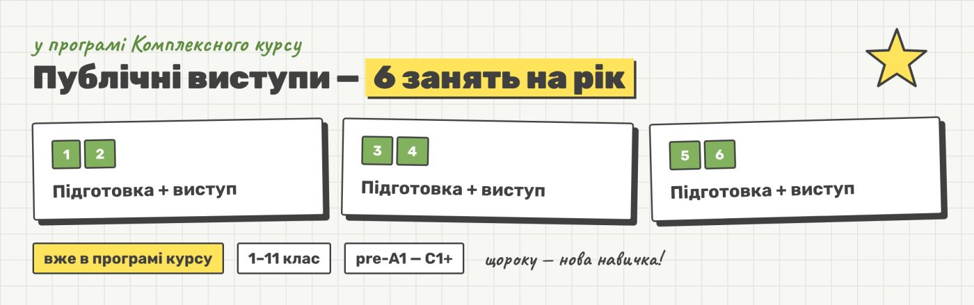 6 занять на рік з публічних виступів у Комплексному курсі Green Country 6 занять на рік з публічних виступів у Комплексному курсі Green Country